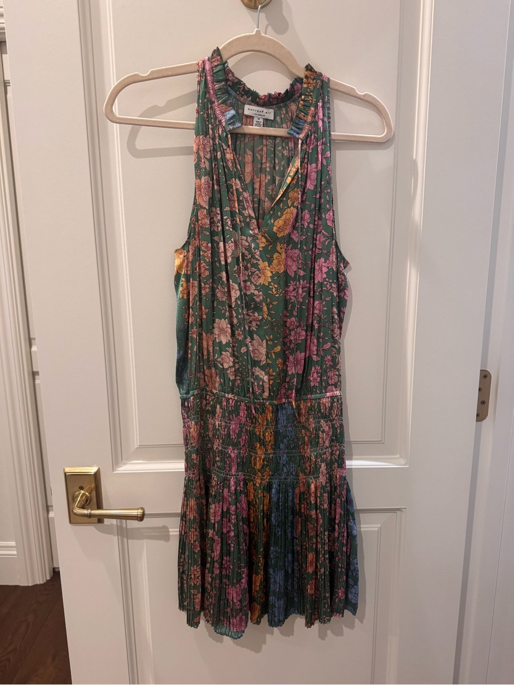 Current Air Green Floral Sleeveless Mini Dress with Pink & Yellow Accents